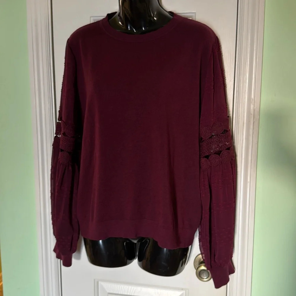 Siani Milano Maroon Sweater with Sheer Peasant Sleeves Size Large